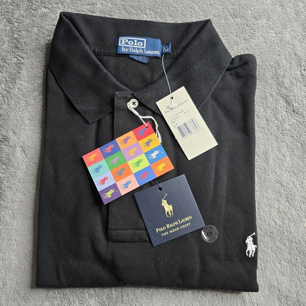 NWT Polo Ralph Lauren The Mesh Polo Shirt Mens Large Tall Black S/S White Pony